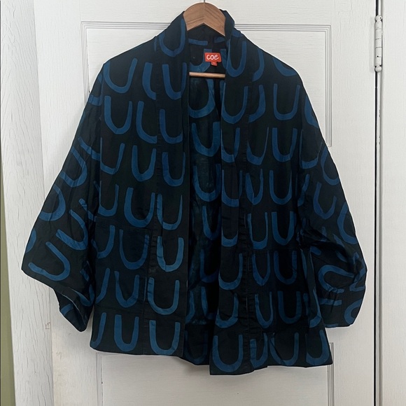 Eileen Fisher Jackets & Blazers - Custom Black and Blue Graphic Cape / Kimono